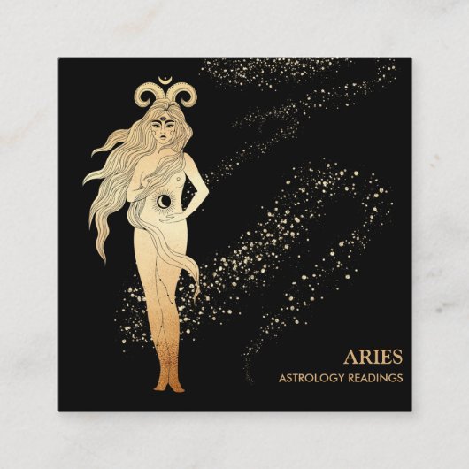 Carte De Visite Carré *~* ARIES Zodiac Astrologie Lecture Gold Black (Devant)