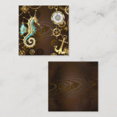 Carte De Visite Carré Arrière - plan en bois avec cheval de mer mécaniqu (Devant / Derrière)