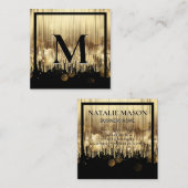 Carte De Visite Carré Arrière - plan Monogram Luxury Golden Black (Devant / Derrière)