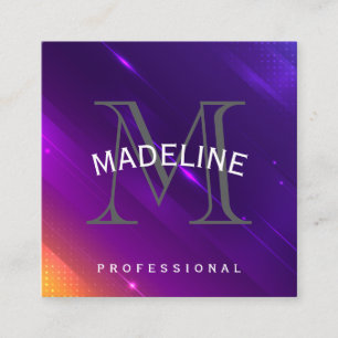 Carte De Visite Carré Arrière - plan orange violet   Monogramme Serif
