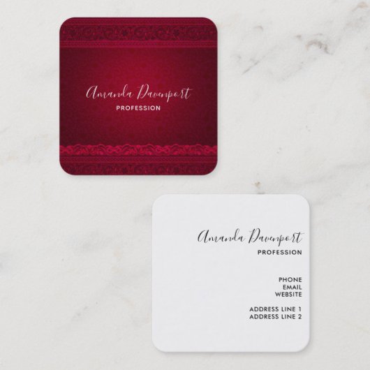 Carte De Visite Carré Arrière - plan rouge élégant et élégant (Devant / Derrière)