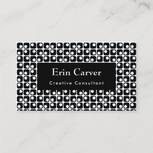 Carte De Visite Carré arrondi Retro noir et blanc Motif (Devant)