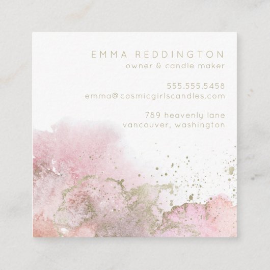 Carte De Visite Carré Art Abstrait rose avec accents or (Dos)