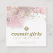 Carte De Visite Carré Art Abstrait rose avec accents or (Devant)