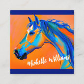Carte De Visite Carré Art Cheval Abstrait bleu et orange (Devant)