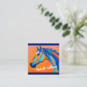 Carte De Visite Carré Art Cheval Abstrait bleu et orange (Debout devant)