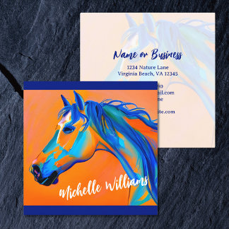 Carte De Visite Carré Art Cheval Abstrait bleu et orange