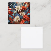 Carte De Visite Carré Art floral bleu et blanc rouge (Devant / Derrière)