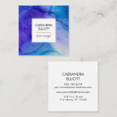 Carte De Visite Carré Art Liquide de l'encre bleue et violette Abstraite (Devant / Derrière)