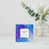 Carte De Visite Carré Art Liquide de l'encre bleue et violette Abstraite (Debout devant)