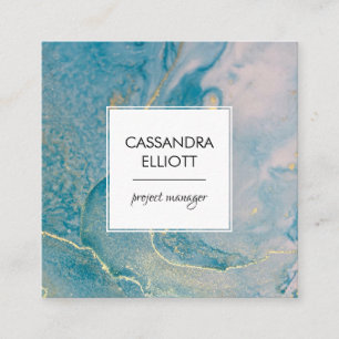 Carte De Visite Carré Art Liquide de l'encre Turquoise Blue & Gold