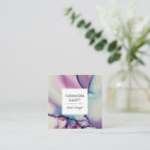 Carte De Visite Carré Art Liquide d'encre d'alcool violet, rose et bleu (Debout devant)