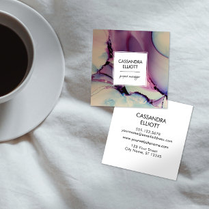 Carte De Visite Carré Art Liquide d'encre d'alcool violet, rose et bleu