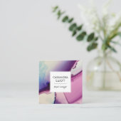 Carte De Visite Carré Art Liquide d'encre d'alcool violet, rose et bleu (Debout devant)