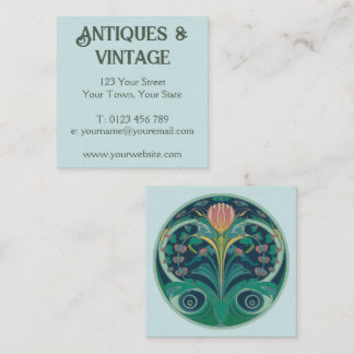 Carte De Visite Carré Art Nouveau Aqua Vert