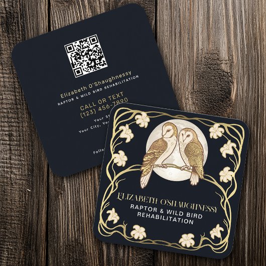Carte De Visite Carré Art Nouveau Raptor Bird Rehabilitation QR Code