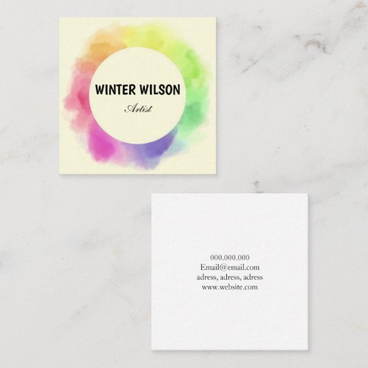 Carte De Visite Carré Artisan aquarelle alcool encre arc-en-ciel (Devant / Derrière)