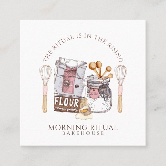 Carte De Visite Carré Artisan Watercolor Baker Dessert Caterer QR Code (Devant)