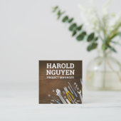 Carte De Visite Carré Artisans Outils Table en bois (Debout devant)