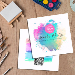 Carte De Visite Carré Artiste Abstrait de brosse à l'aquarelle