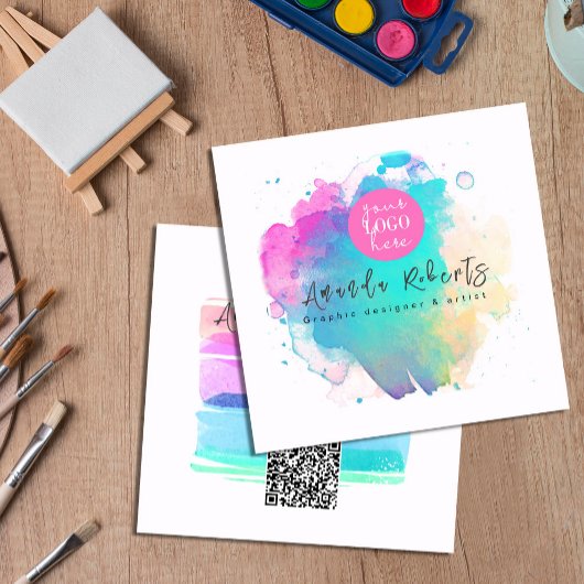 Carte De Visite Carré Artiste Abstrait de brosse à l'aquarelle