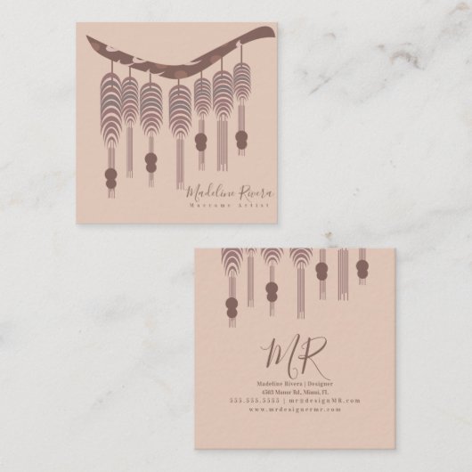 Carte De Visite Carré Artiste de Macrame Artiste de création artisanale  (Devant / Derrière)