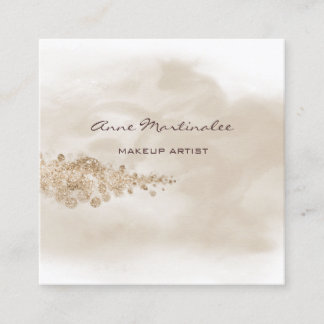 Carte De Visite Carré Artiste de Maquillage Aquarelle Brun Doré Paillett