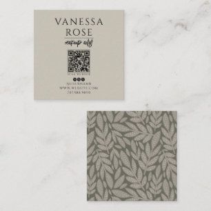 Carte De Visite Carré Artiste de Maquillage Boho Code QR Floral Gris Pou