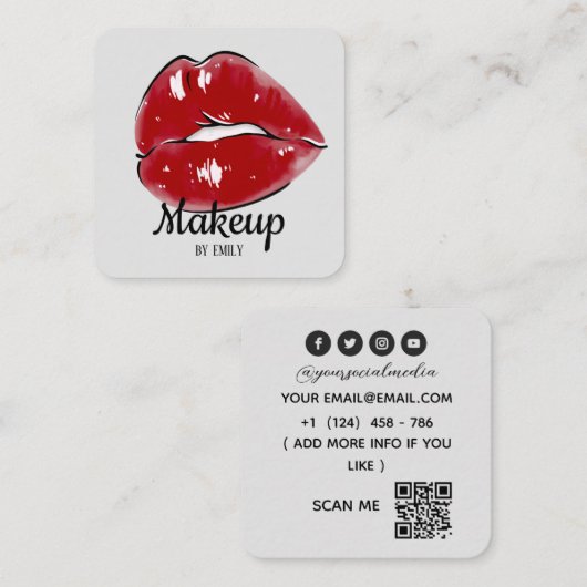Carte De Visite Carré Artiste de maquillage des lèvres rouges (Devant / Derrière)