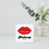 Carte De Visite Carré Artiste de maquillage des lèvres rouges (Debout devant)