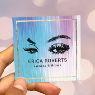 Carte De Visite Carré Artiste de maquillage en cils Aquarelle Salon bleu