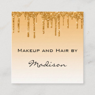 Carte De Visite Carré Artiste de Maquillage Glam Gold Paillettes qui Cou