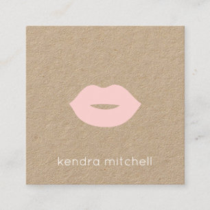 Carte De Visite Carré Artiste de Maquillage Kraft Logo Lèvres Roses Mini