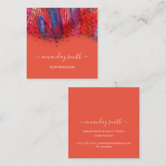 Carte De Visite Carré Artiste de maquillage professionnel Abstrait (Devant / Derrière)