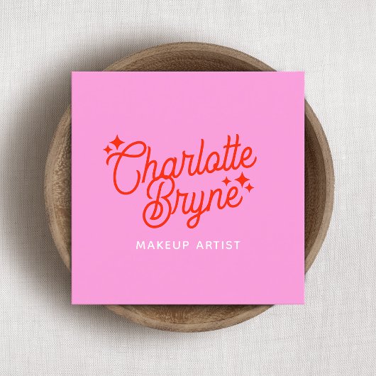 Carte De Visite Carré Artiste de maquillage rose rétro