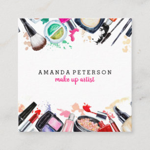 Carte De Visite Carré Artiste de maquillage - salon moderne à l'aquarel