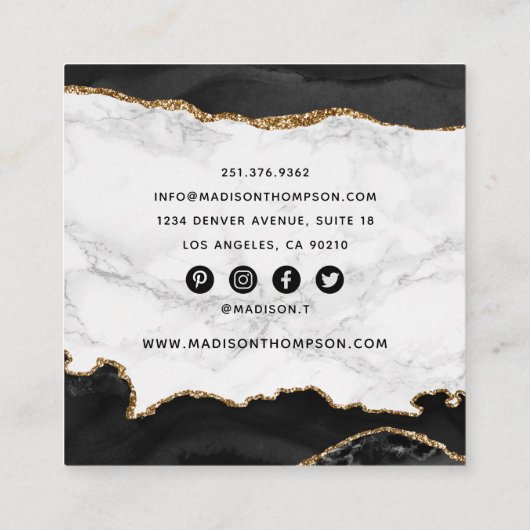 Carte De Visite Carré Artiste de maquillage tendance Black & Gold Girly (Dos)