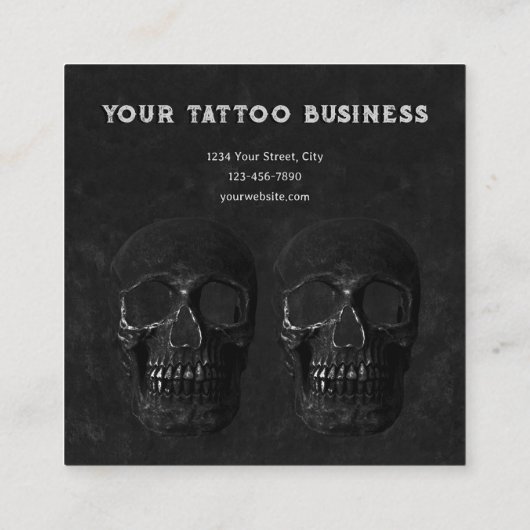 Carte De Visite Carré Artiste de tatouage Gothique Noir foncé Académie c (Dos)