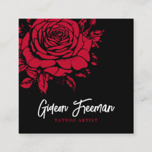 Carte De Visite Carré Artiste de tatouage noir et rouge