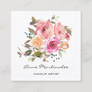 Carte De Visite Carré Artiste maquillage Aquarelle Florale 