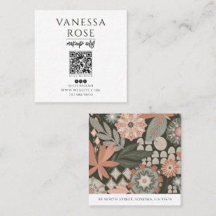 Carte De Visite Carré Artiste Maquillage Boho Code QR Floral
