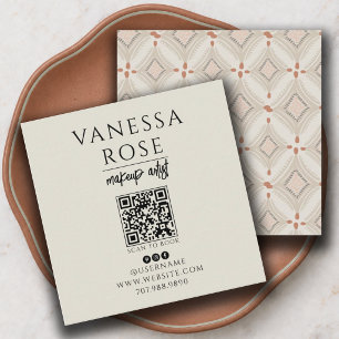 Carte De Visite Carré Artiste Maquillage Boho Code QR Terracotta