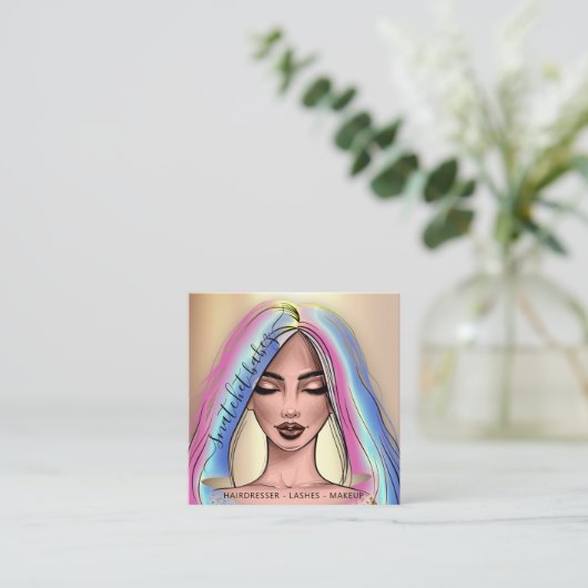 Carte De Visite Carré Artiste maquillage Eyelash cheveux brune lèvre vis (Debout devant)