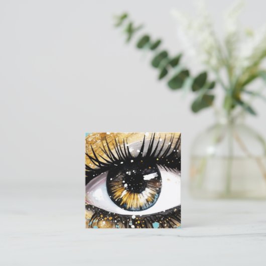 Carte De Visite Carré Artiste maquillage Eyelash Parties scintillant or (Debout devant)