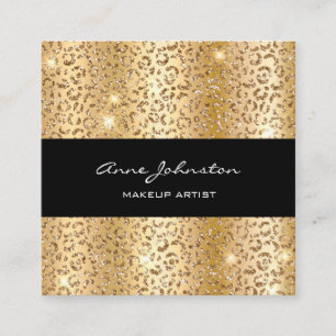 Carte De Visite Carré Artiste maquillage Gold Sparkle Cheetah