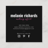 Carte De Visite Carré Artiste maquillage moderne noir rose (Dos)