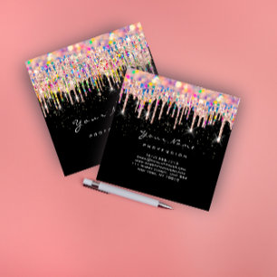 Carte De Visite Carré Artiste maquillage Unicorn noir Holographe Unicorn