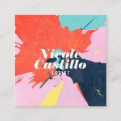 Carte De Visite Carré Artiste moderne orange peinture abstraite minimali (Devant)