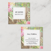Carte De Visite Carré Artistic Boho Aquarelle Fleurs Bois Brown rustique (Devant / Derrière)