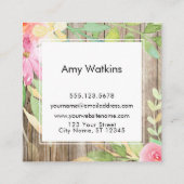 Carte De Visite Carré Artistic Boho Aquarelle Fleurs Bois Brown rustique (Dos)